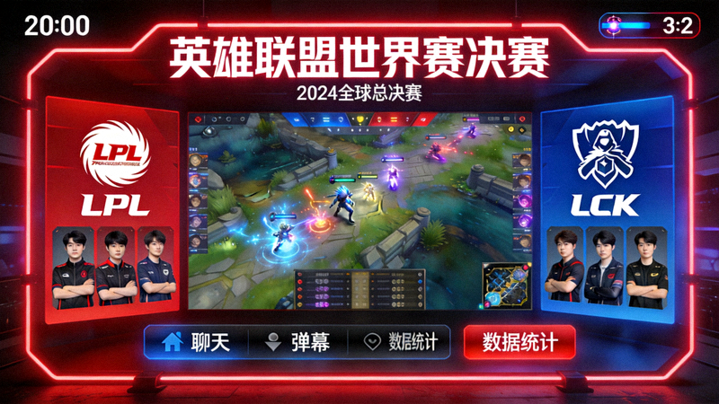 英雄联盟世界赛 LPL vs LCK 决赛直播对战界面